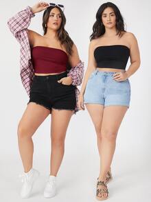 SHEIN BASICS Plus Size 2 Packs Crop Tube Top/Summer/Off-The-Shoulder Top Summer Tops - Multicolor - View 6