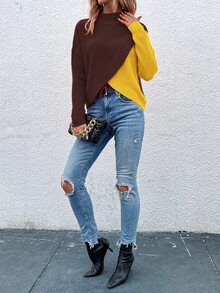 EMERY ROSE Áo len quấn patchwork phối màu phong cách thường ngày cho mùa Thu/Đông - Nhiều màu - Xem 4