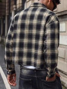 RivetRise 男士格紋口袋單排扣休閒襯衫 - 棕色 - 查看 2