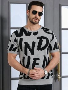 Marcello Vane Men's Letter Print Casual Daily Knit Top - Multicolor - View 4