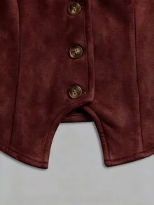 SHEIN LilyWest Women's Western Style Single-Breasted V-Neck Vest Jacket - Burgundy - View 5