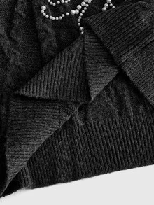 ROMWE MEN Street Life Men's Beaded Cable Knit Crew Neck Long Sleeve Loose Sweater - Grey - View 7