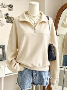 Teen Girl Casual Versatile Solid Color Sweatshirt, Autumn/Winter - Apricot - View 1