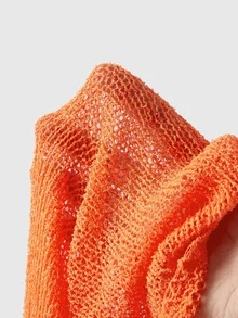 ROMWE Hippie Beach Vacation Relaxed Lazy Hollow Knit Women's Knit Top - Burnt Orange - View 5