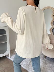 Dazy Maternity Solid Color Loose Ruffle Long Sleeve Casual Vacation Daily Cover-Up Top Spring Autumn Maternity Cover Up - Apricot - View 2