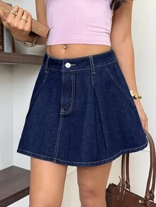 Rivivi Petite Women's Summer Casual Denim Skirt - Dark Wash - View 2