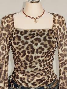 SHEIN ICON Plus Size Women Tops Fall - Khaki - View 3