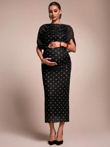 MaterniChic Elegant Polka Dot Print Maternity Summer Dress - Brown - View 4