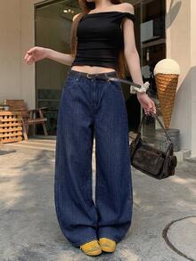 DAZY Women's Loose Embroidered Korean Style Washed Denim Jeans, Versatile For Spring And Summer - Blue - View 3