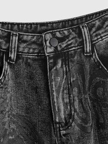 ROMWE Grunge Punk Dark Gray Washed Skull Distressed Print Thermal Lined Women's Jeans - Dark Grey - View 3