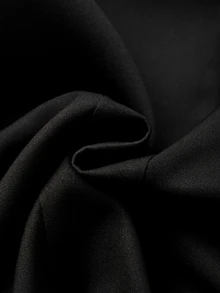 Selianne Women's Black Blazer With Lapel, Puff Sleeves, Cinched Waist, Pearl Buttons, Ruffle Hem, Heavy Beading, Elegant Commuter Design, Romantic Fashion - Black - View 5