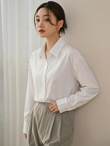 DAZY Casual Versatile Solid Color Long Sleeve Shirt - White - View 7