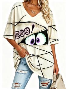 EMERY ROSE 萬聖節 Peek Monster 女款印花長袖 T-shirt - 彩色 - 查看 1