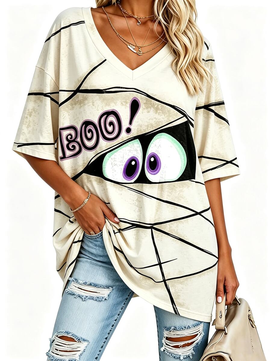 EMERY ROSE 萬聖節 Peek Monster 女款印花長袖 T-shirt - 彩色 - 查看 1