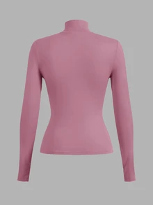 SHEIN BASICS 女款米色立領上衣：修身版型、長袖、半高領夏季女裝 - 紫羅蘭色 - 查看 2
