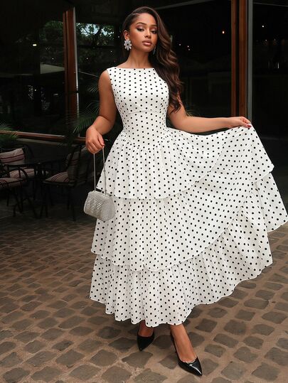 Vintamour Vintage Elegant Women's Polka Dot Dress Casual Vacation Holiday Party Long Dress Fall Autumn Winter Elegant Dresses For Women Elegant Long Party Dress