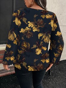 Reflora 大尺碼休閒極簡花卉圖案襯衫，適合秋冬穿著 - 彩色 - 查看 2