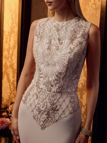 MOTF Soiréza WOMEN'S OCCASION WEAR BEADED EMBROIDERED FISH TAIL HEM DRESS - Apricot - View 2
