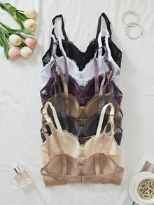 DesireSculpt 7pcs Sexy Lace Women's Bra Set, Thin Minimalist Bra - Multicolor - View 2