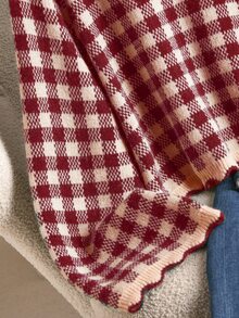 CosyJoli Plus Size Casual 1920s 90s Plaid Sweater, Autumn/Winter Formal Office Burgundy - Burgundy - View 6