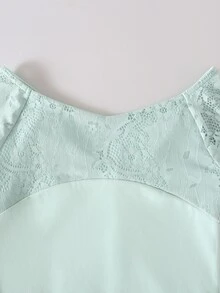 SHEIN 大童女孩清新簡約運動優雅兒童蕾絲長袖連身褲運動服舞蹈薄荷綠夏季 - 綠色 - 查看 7