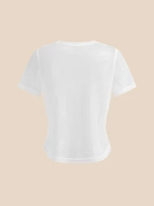 SHEIN Cheerettes 女款素色圓領短袖休閒健身運動T恤 - 彩色 - 查看 10