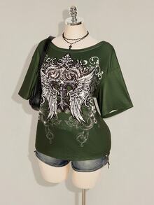 SHEIN ICON 大碼T恤 - 軍綠色 - 查看 9