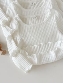 SHEIN 女嬰休閒可愛針織百搭純色長袖上衣 4 件組 - 白色 - 查看 5