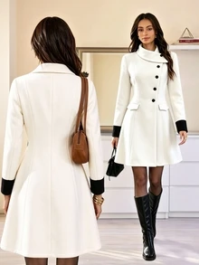 Selenza Women's Colorblock Single-Breasted Long Sleeve Elegant Overcoat - White - View 1