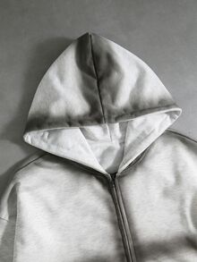 ROMWE MEN 男士紮染長袖拉鍊休閒連帽衫 - 灰色 - 查看 2