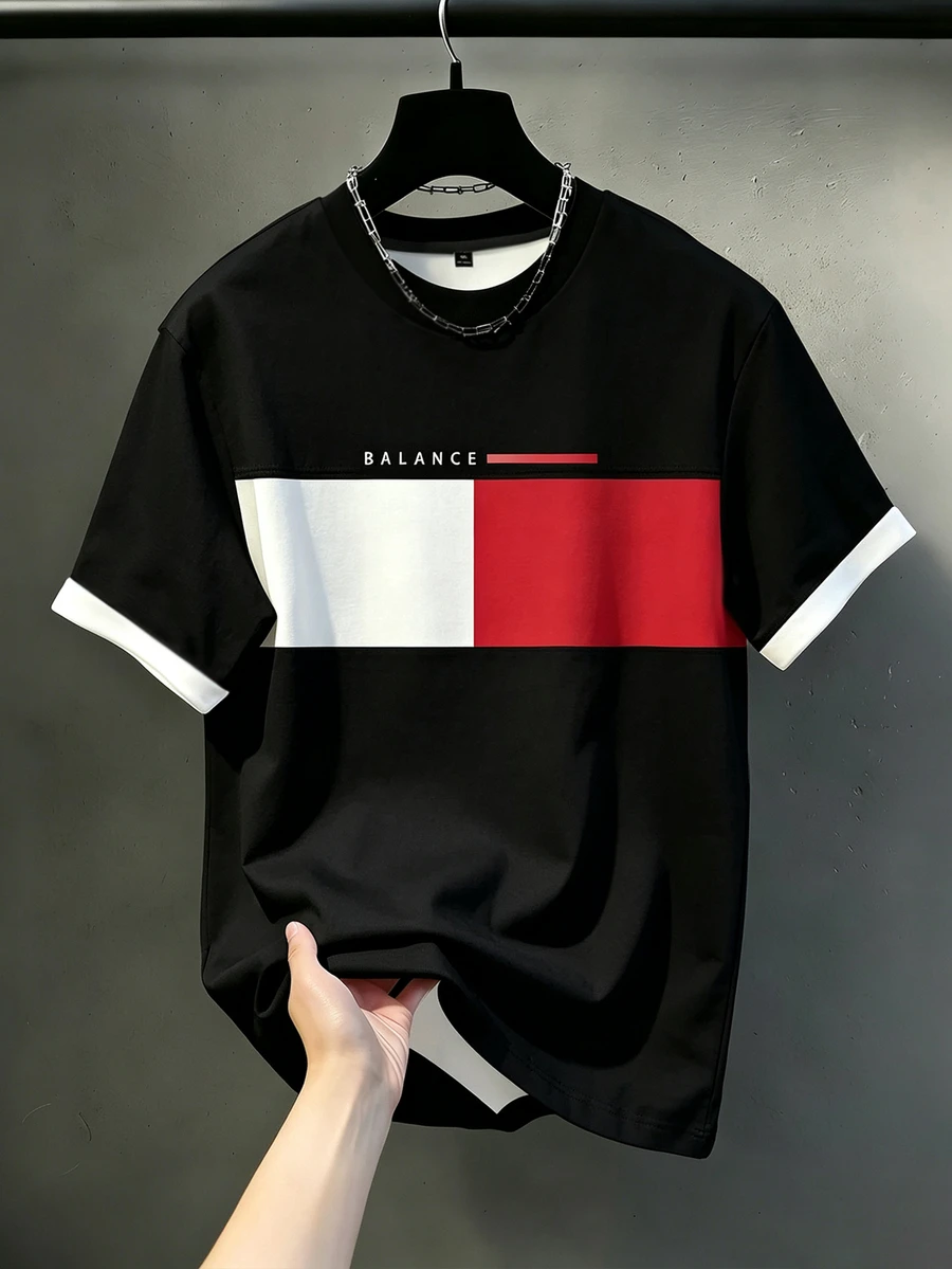 Manfinity Homme Men's Plus Size Casual Colorblock Short Sleeve T-Shirt - Multicolor - View 1