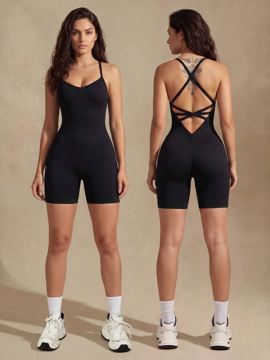 Easithlete Easithlete Bộ đồ thể thao ôm sát hở lưng cổ yếm - màu đen - Xem 1