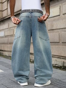 Major Grit Celana Jeans Denim Pria Model Lebar, Longgar, Kasual, Serbaguna dengan Kantong - Light Wash - View 2