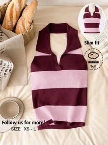 Story & Sage Women's Colorblock Casual Versatile Daily Knit Top - Red - View 3