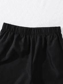 SHEIN Sparklyn 少女漸層條紋蝴蝶結刺繡短版運動衫與寬腿休閒長褲 2 件套裝，運動衫飾有精緻白色蝴蝶結刺繡 - 彩色 - 查看 5
