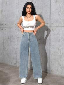 SHEIN PETITE 女款休閒日常牛仔褲，附口袋與鈕扣設計 - 淺色水洗藍 - 查看 7