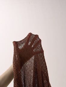 Solivie 女款夏季新款深V領打結設計短袖針織上衣 - 咖啡棕 - 查看 10
