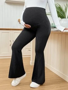 SHEIN Maternity Solid Color Adjustable Waistband Pocket Leggings - Dark Grey - View 6