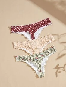 Lullawish Women's Plaid & Polka Dot Print Knit Thong Panties 3-Pack - Multicolor - View 2
