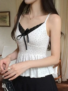 DAZY 女款韓式波點優雅女孩無袖蝴蝶結襯衫 - 白色 - 查看 5