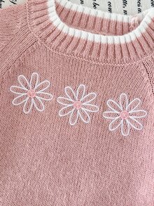 2件組女嬰刺繡麻花針織毛衣與寬腿褲，簡約休閒日常百搭套裝，柔軟舒適保暖親膚面料，適合遊樂園、親子活動、拍照，甜美可愛公主風，精緻亮麗高品質面料，值得擁有 - 藕粉色 - 查看 5
