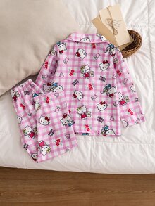 HELLO KITTY AND FRIENDS | SHEIN Setelan Pakaian Santai 2 Potong untuk Anak Perempuan, Motif Kartun Cetak Penuh, Musim Semi, Gugur, dan Musim Dingin - Berwarna merah muda - View 2