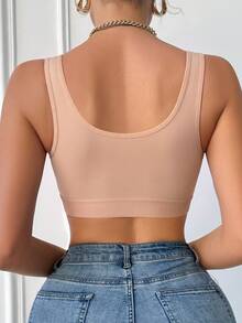 SHEIN 1pc Women's Solid Color Casual Comfortable Front Closure Bra - Dusty Pink - View 2