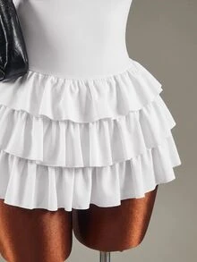 Amplova Ruffle Trim Backless Spaghetti Strap Sports Romper - White - View 6