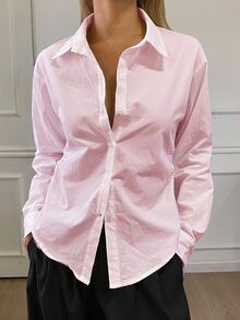 DAZY 女款純色收腰長袖領口優雅正式春夏襯衫 - 粉色 - 查看 1
