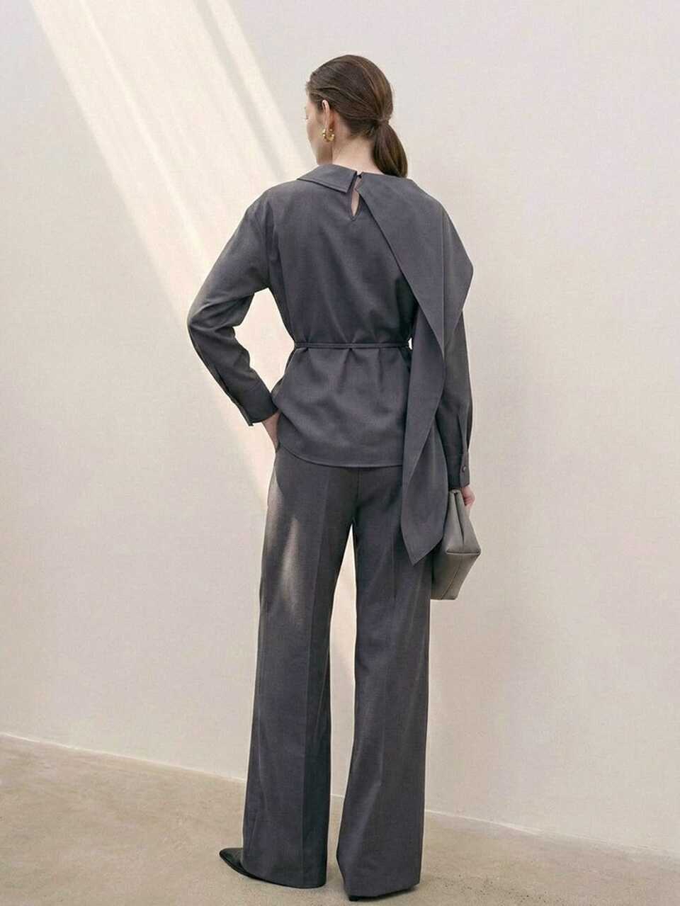 Women's Solid Color Long Sleeve Top And Pants Casual Daily 2 Pieces Set Business Casual Woman Fall