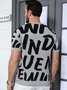 Marcello Vane Men's Letter Print Casual Daily Knit Top - Multicolor - View 2