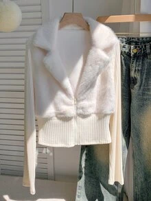 Comfortcana Women's Autumn/Winter Casual Patchwork Faux Fur Jacket - White - View 7