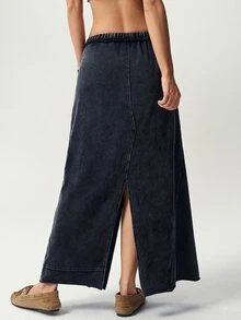 Bohemela Women's Drawstring Waist Casual Versatile Daily Wear Skirt - Black - View 7