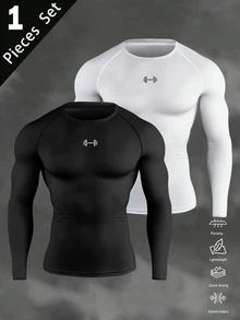 Gym Rark Men's Barbell Print Raglan Long Sleeve Slim Fit Sports T-Shirt - Black - View 1
